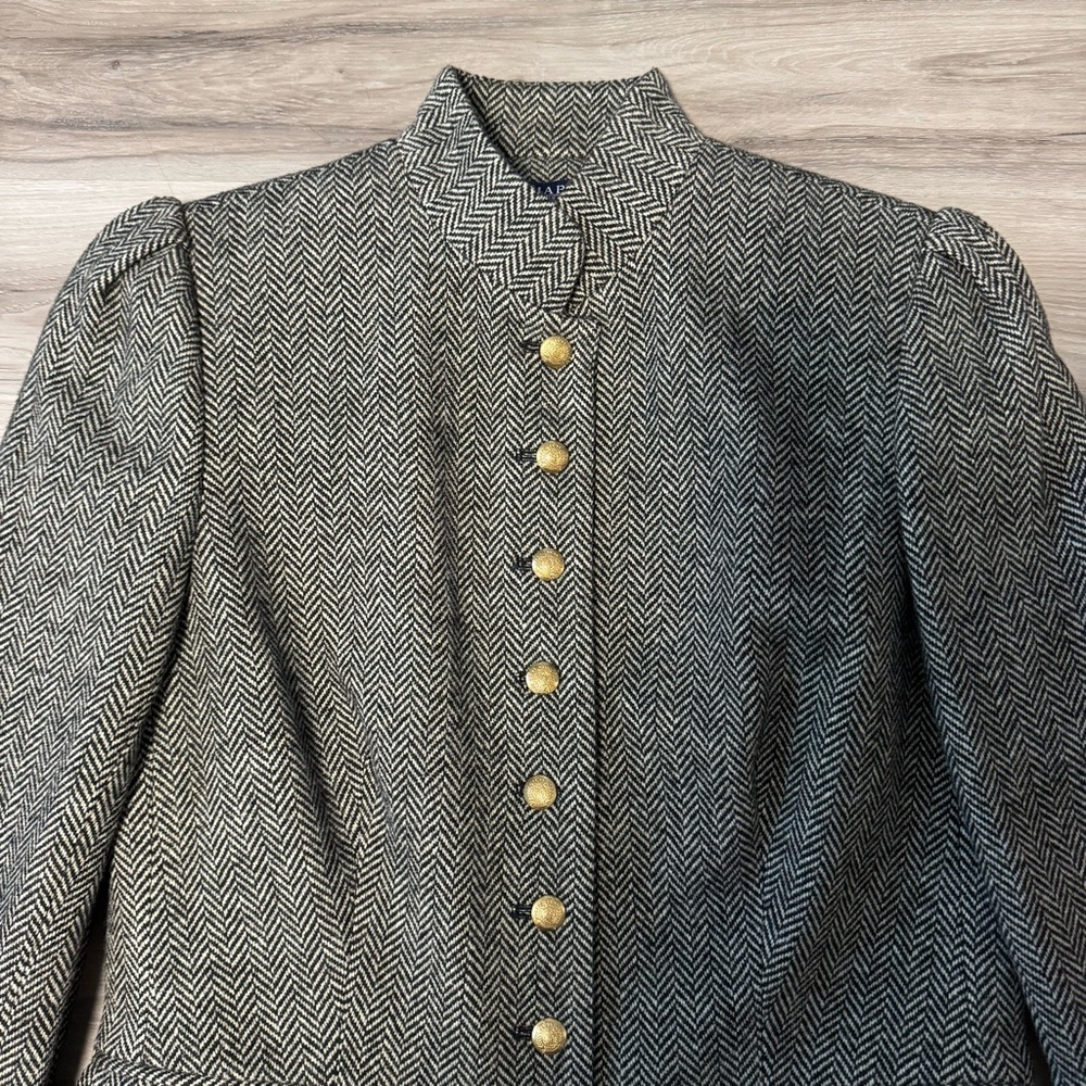 NWT Vtg $130 Chaps Wool Blend Jacket Womens Size M Gray Herringbone Gold Buttons - Picture 3 of 9